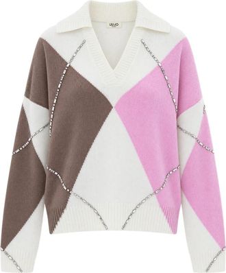 Liu Jo V-neck Intarsia Polo - Dames - V-hals truien - Veelkleurig - S - Wol - Truien & Vesten