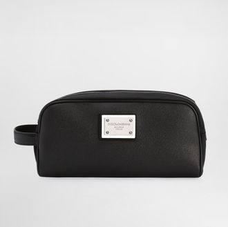 Dolce & Gabbana Grainy Calfskin And Nylon Toiletry Bag - Man Wallets And Small Leather Goods Black Fabric Onesize