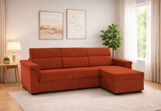 Dmora Dmora - Sof&aacute; Fijo Con Pen&iacute;nsula Cintano, Sof&aacute; Esquinero Para Sal&oacute;n, Acolchado, Desenfundable, Calidad 100% Made In Italy, 285x160 H100 Cm, Naranja