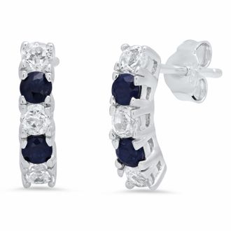 MAX + STONE Sterling Silver Round Genuine Gemstone and White Topaz Curved Earring