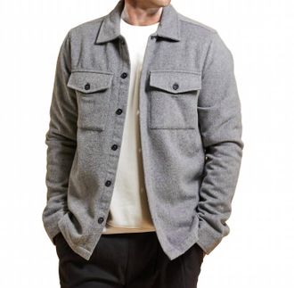 Hedge Button Up Brushed Shacket In Grey