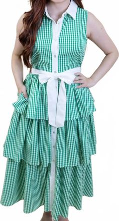 Entro Gingham Tiered Midi Dress In Green