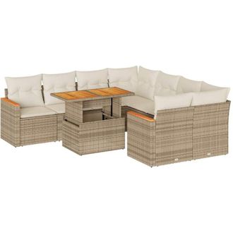 vidaXL Set Sof&aacute;s Jard&iacute;n Y Cojines 9 Pzas Rat&aacute;n Sint&eacute;tico Acacia Beige Vidaxl