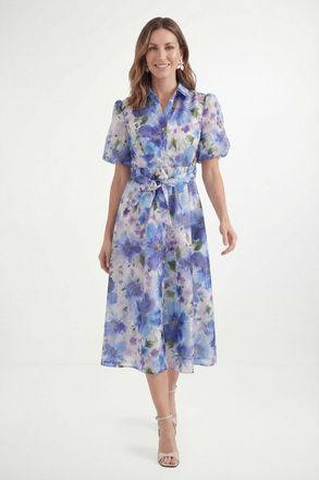 Wallis Womens Petite Floral Burn Out Shirt Dress - White - Size 10 UK