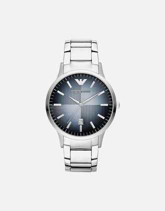 Emporio Armani Mens Emporio Armani AR11182 Quartz Blue Dial Mens Watch - Silver