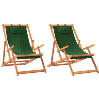 vidaXL Sillas De Playa Plegables 2 Unidades Tela Verde Vidaxl