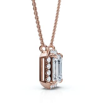 Pompeii3 3/4Ct Emerald Cut Diamond Halo Pendant 14k Gold 18 Necklace Lab Grown EF/VS