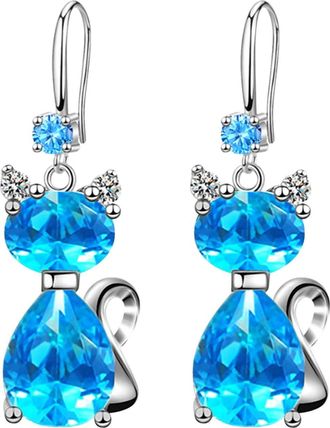 Generic Silver Drop Earrings For Women 925 Sterling Silver Cat Studs With Crystal Hoop Earrings Hypoallergenic Dangle Earrings With Cubic Zirconia Birthstone 
