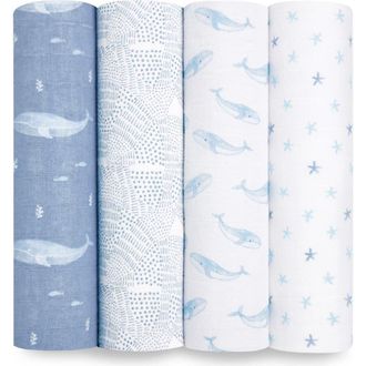 Aden + Anais Boutique 4-Pack 100% Organic Cotton Muslin Swaddles in Oceanic at Nordstrom