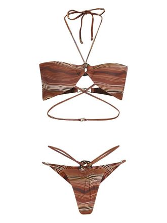 Amir Slama Gestreepte bikini met ringdetail - Bruin