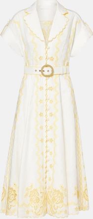 Zimmermann Abito midi Lucky in lino con ricamo