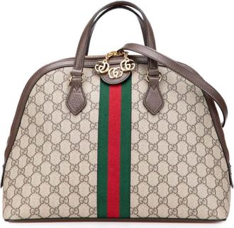 Gucci Pre-owned Handbags, female, Brown, Size: ONE SIZE Pre-owned Striped Dome Handbag with Top Handles and Optional Shoulder Strap