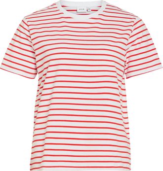 Vila Kurzarmshirt VILA VINORA S/S YD T-SHIRT - NOOS, Damen, Gr. XXL, hibiscus stripes:opt 2 hellwei&szlig;, Jersey, Obermaterial: 96% Baumwolle, 4% Elasthan, ges