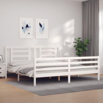 Berkfield Home Bed Frame with Headboard White Super King Size Solid Wood