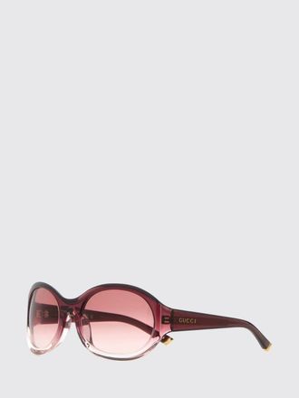Gucci Occhiali da sole ovali in acetato nero e rosso con logo lettering