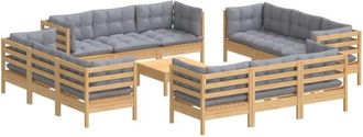 vidaXL 13 Pcs Garden Lounge Set Con Cojines De Pino Gris