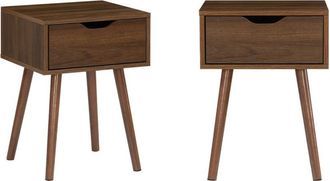 Sweeek Mesita de noche de madera teñida nogal, 1 cajón, set de 2, nogal