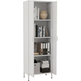 VCM Vcm - Armario De Oficina Con 4 Compartimentos Gabinete De Libros Gabinete De Metal Dimensiones Aprox. Al. 180 X An. 60 X P. 35 Cm - Flokas Xl (blanco)