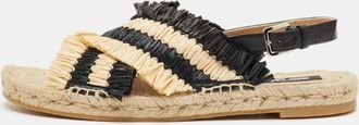 Sergio Rossi Beige/black Raffia And Leather Kauai Espadrille Sandals