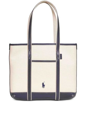 Polo Ralph Lauren medium leather-trim shoulder bag - women - Cotton/Calf Leather - One Size - Neutrals