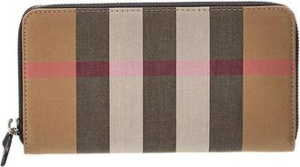Burberry Check Canvas & Leather Zip Around Wallet