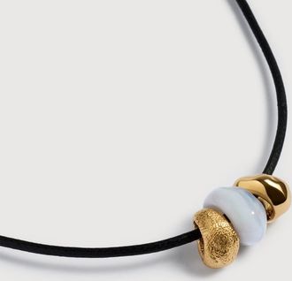Monica Vinader Gold Antica Gemstone Cord Necklace Blue Lace Agate