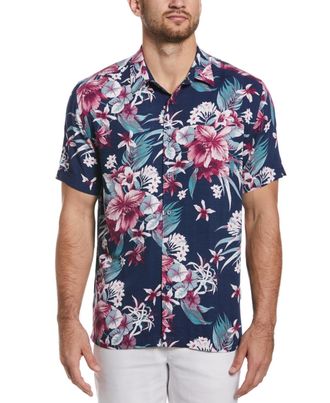 Cubavera Mens Floral Print Short Sleeve Shirt
