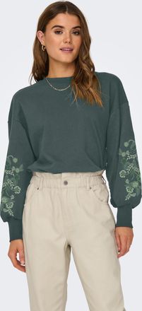 Only Sweatshirt ONLY ONLBROOKE L/S O-NECK FLOWER SWT, Damen, Gr. XS, balsam gr&uuml;n print:tonal sleeve bouquet, Sweatware, Obermaterial: 60% Baumwolle, 40% Po
