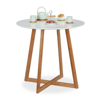 Relaxdays Relaxdays - Mesa Comedor Redonda N&oacute;rdica, Mesa Cocina Para 2, Bamb&uacute;-dm, 75x80 Cm, Blanco-marr&oacute;n