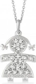 Allurez Pave-Set Diamond Girl Shape Pendant Necklace 14K White Gold (0.15ct)