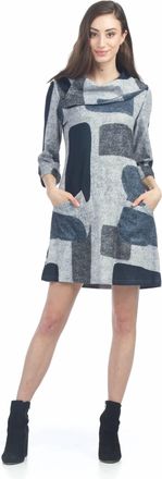 Papillon Color Blocked Dress With Fold Over Collar In Grey