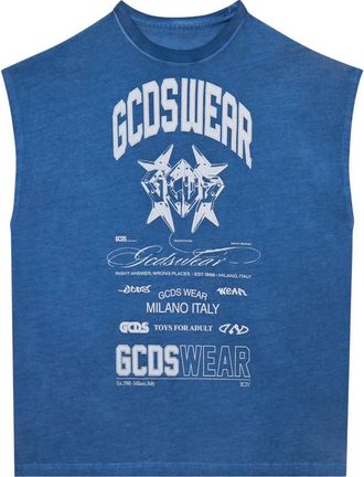 GCDS History Mouwloze T-shirt - Dames - Tops zonder mouwen - Blauw - M - Katoen - Tops