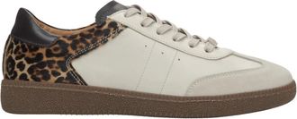 Estro & Luminara Schoenen, Dames, Veelkleurig, 39 EU, Leer, Beige sneakers met luipaardprint