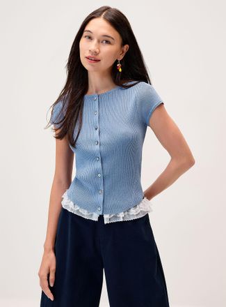 Twik Womens Boat-neck short-sleeve Cardigan Sweater