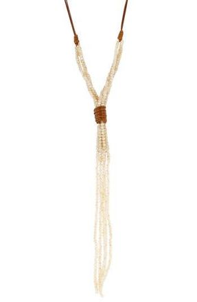 Olivia Welles Beaded Tassel Y-Necklace in Worn Gold /Neutral at Nordstrom Rack