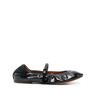 Lanvin Schoenen, Dames, Zwart, 36 EU, Leer, Glanzend Zwarte Leren Ballerinas met Gespsluiting