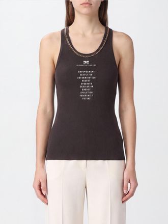 Elisabetta Franchi Top slim fit in misto seta con stampa logo e maglia metallica