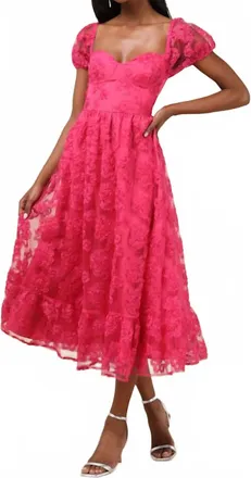 Lulus Womens Notable Elegance Applique Bustier Midi Dress In Fuchsia