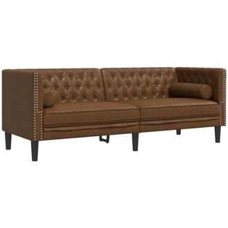 vidaXL Vidaxl - Sof&aacute; Chesterfield De 3 Plazas Piel De Ante Sint&eacute;tico Marr&oacute;n