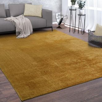 Paco Home Paco Home Alfombra Sal&oacute;n Pelo Corto Lavable Monocolor Moderna Suave Amarillo Amarillo Mostaza &Oslash; 200 Cm Redon