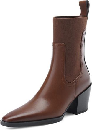 Generic Womens Ankle Boots PU Leather Knit Panel Block Heel Pull Tab Brown Comfortable Stylish Slip-On for Daily Office and Casual Wear,Brown,3.5 UK