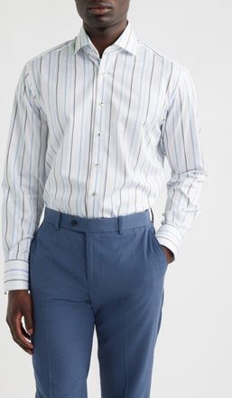 Eterna Modern Fit Stripe Non-Iron Cotton Twill Dress Shirt in Blue at Nordstrom, Size 17.5L