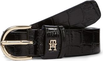 Tommy Hilfiger Lederg&uuml;rtel TOMMY HILFIGER ESSENTIAL EFFORTLESS 2,5cm breit, Damen, Gr. 90, schwarz, Rindsleder, G&uuml;rtel Lederg&uuml;rtel, 2,5 cm, gepr&auml;gt, mit TH Monogramm