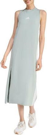 adidas Essentials 3-Stripes Racerback Midi Dress in Wonder Sage/White/ at Nordstrom Rack, Size X-Large