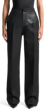 Mani&egrave;re De Voir Blanche Leather Panel Tailored Trousers in Black at Nordstrom, Size 10