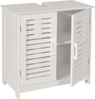 Hhg Nunca Usado] Mueble De Ba&ntilde;o Hhg 370, Mueble De Ba&ntilde;o Con Compartimento De Almacenaje, Bamb&uacute; Mdf 60x60x30cm Mvg, Blanco