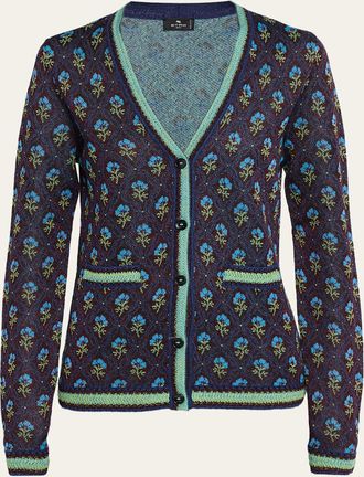 Etro Floral Knit V-Neck Cardigan