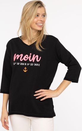 Zwillingsherz 3/4-Arm-Shirt »Moin« mit Moin Stickerei und Anker, ausgefranste Kanten