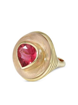 Retrouvai 14K yellow gold Classic Lollipop quartz and tourmaline ring - women - 14kt Yellow Gold/Rubellite Tourmaline/Pink Quartz - 7 1/2