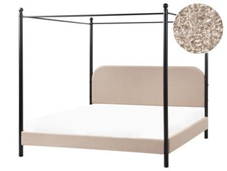 Beliani Cama con dosel de tejido beige 180x200